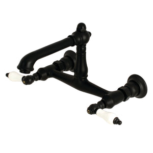 English Country KS7240PL Two-Handle 2-Hole Wall Mount Bathroom Faucet, Matte Black