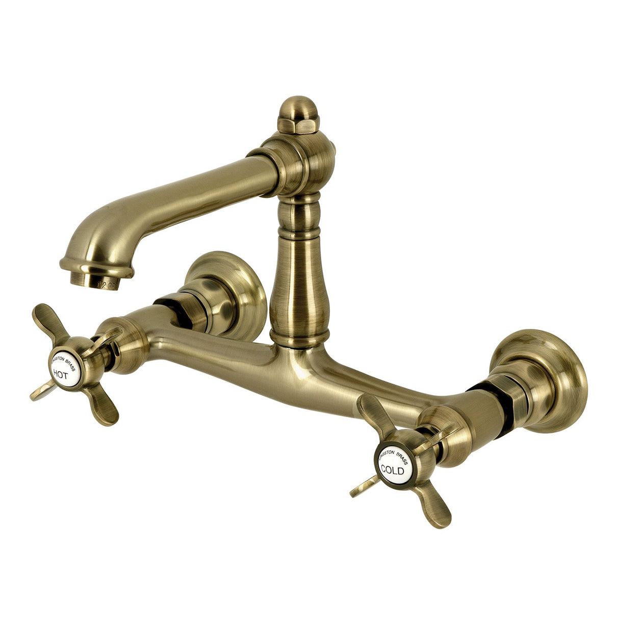 Essex KS7243BEX Two-Handle 2-Hole Wall Mount Bathroom Faucet, Antique Brass