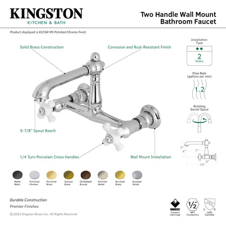 English Country KS7246PX Two-Handle 2-Hole Wall Mount Bathroom Faucet, Polished Nickel