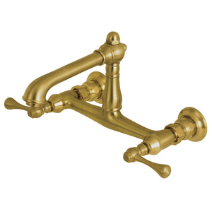 English Country KS7247BL Two-Handle 2-Hole Wall Mount Bathroom Faucet, Brushed Brass