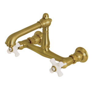 English Country KS7247PX Two-Handle 2-Hole Wall Mount Bathroom Faucet, Brushed Brass