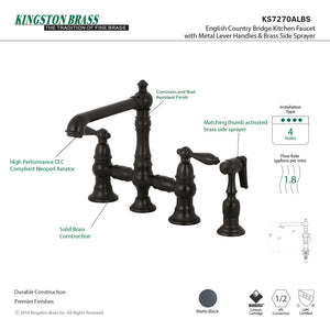 English Country KS7270ALBS Two-Handle 4-Hole Deck Mount Bridge Kitchen Faucet with Side Sprayer, Matte Black
