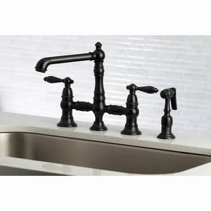 English Country KS7270ALBS Two-Handle 4-Hole Deck Mount Bridge Kitchen Faucet with Side Sprayer, Matte Black