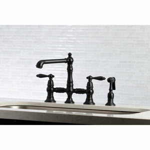 English Country KS7270ALBS Two-Handle 4-Hole Deck Mount Bridge Kitchen Faucet with Side Sprayer, Matte Black
