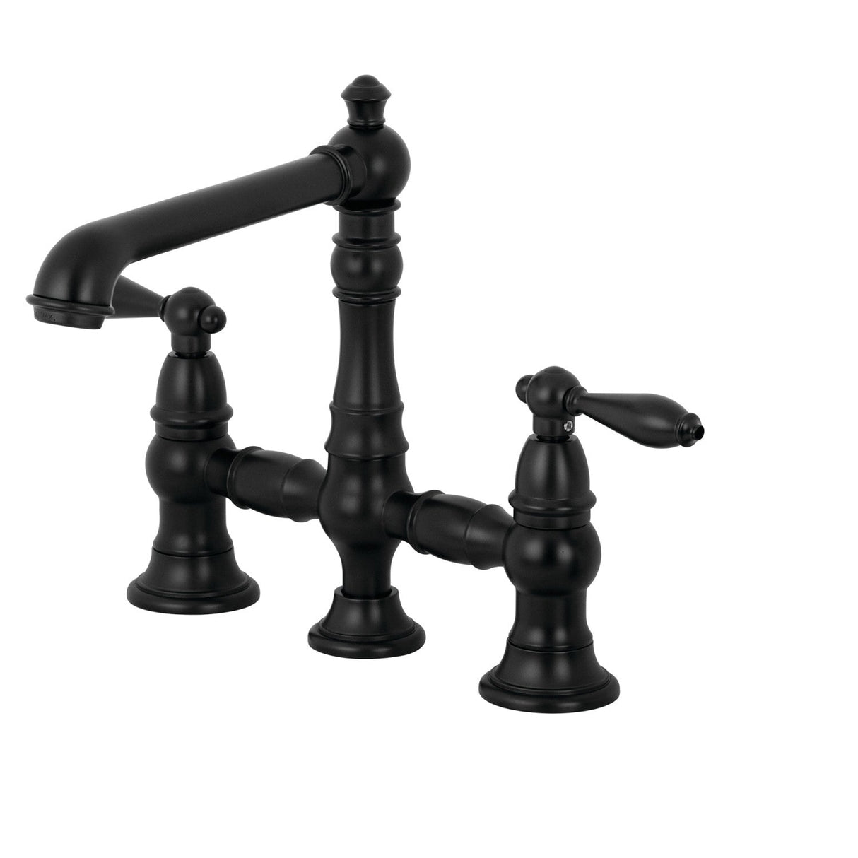 English Country KS7270ALBS Two-Handle 4-Hole Deck Mount Bridge Kitchen Faucet with Side Sprayer, Matte Black