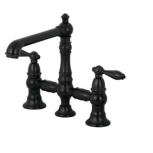 English Country KS7270ALBS Two-Handle 4-Hole Deck Mount Bridge Kitchen Faucet with Side Sprayer, Matte Black