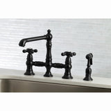 English Country KS7270AXBS Two-Handle 4-Hole Deck Mount Bridge Kitchen Faucet with Side Sprayer, Matte Black