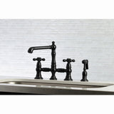 English Country KS7270AXBS Two-Handle 4-Hole Deck Mount Bridge Kitchen Faucet with Side Sprayer, Matte Black