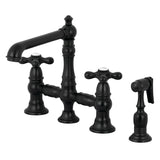 English Country KS7270AXBS Two-Handle 4-Hole Deck Mount Bridge Kitchen Faucet with Side Sprayer, Matte Black