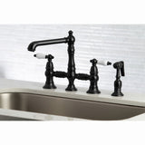 English Country KS7270PLBS Two-Handle 4-Hole Deck Mount Bridge Kitchen Faucet with Side Sprayer, Matte Black