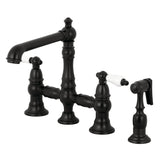 English Country KS7270PLBS Two-Handle 4-Hole Deck Mount Bridge Kitchen Faucet with Side Sprayer, Matte Black