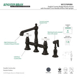 English Country KS7270PXBS Two-Handle 4-Hole Deck Mount Bridge Kitchen Faucet with Side Sprayer, Matte Black