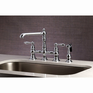 English Country KS7271ALBS Two-Handle 4-Hole Deck Mount Bridge Kitchen Faucet with Side Sprayer, Polished Chrome