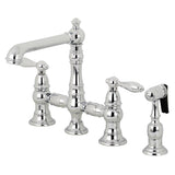 English Country KS7271ALBS Two-Handle 4-Hole Deck Mount Bridge Kitchen Faucet with Side Sprayer, Polished Chrome