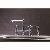 English Country KS7271AXBS Two-Handle 4-Hole Deck Mount Bridge Kitchen Faucet with Side Sprayer, Polished Chrome