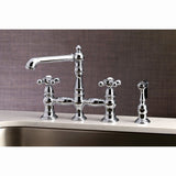 English Country KS7271AXBS Two-Handle 4-Hole Deck Mount Bridge Kitchen Faucet with Side Sprayer, Polished Chrome