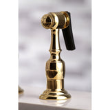 English Country KS7272ALBS Two-Handle 4-Hole Deck Mount Bridge Kitchen Faucet with Side Sprayer, Polished Brass