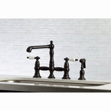 English Country KS7275PLBS Two-Handle 4-Hole Deck Mount Bridge Kitchen Faucet with Side Sprayer, Oil Rubbed Bronze