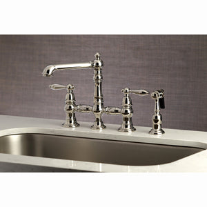 English Country KS7276ALBS Two-Handle 4-Hole Deck Mount Bridge Kitchen Faucet with Side Sprayer, Polished Nickel