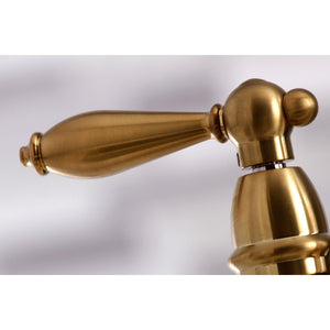 English Country KS7277ALBS Two-Handle 4-Hole Deck Mount Bridge Kitchen Faucet with Side Sprayer, Brushed Brass