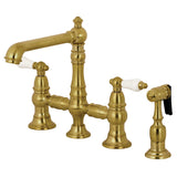 English Country KS7277PLBS Two-Handle 4-Hole Deck Mount Bridge Kitchen Faucet with Side Sprayer, Brushed Brass