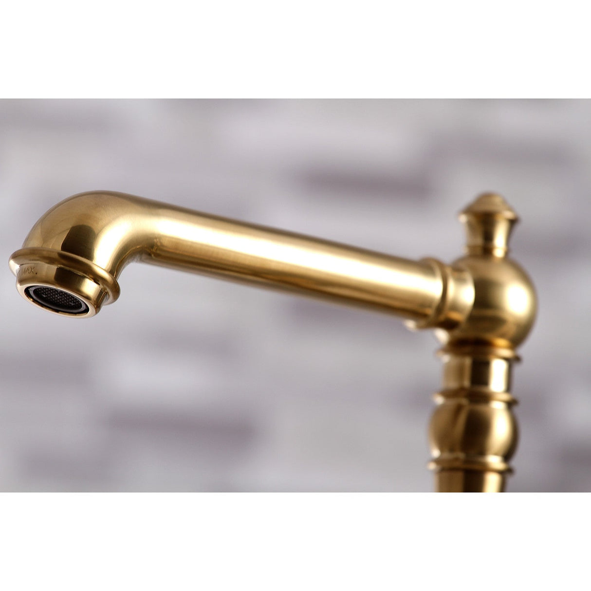 English Country KS7277PXBS Two-Handle 4-Hole Deck Mount Bridge Kitchen Faucet with Side Sprayer, Brushed Brass