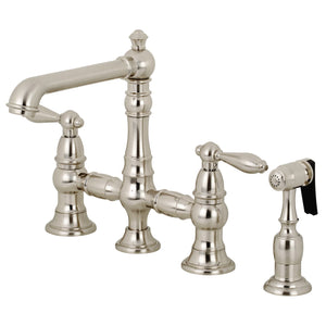 English Country KS7278ALBS Two-Handle 4-Hole Deck Mount Bridge Kitchen Faucet with Side Sprayer, Brushed Nickel