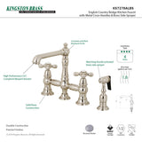 English Country KS7278AXBS Two-Handle 4-Hole Deck Mount Bridge Kitchen Faucet with Side Sprayer, Brushed Nickel