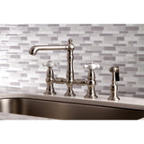 English Country KS7278PXBS Two-Handle 4-Hole Deck Mount Bridge Kitchen Faucet with Side Sprayer, Brushed Nickel