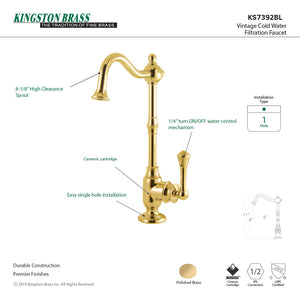 Vintage KS7392BL Single-Handle 1-Hole Deck Mount Water Filtration Faucet, Polished Brass