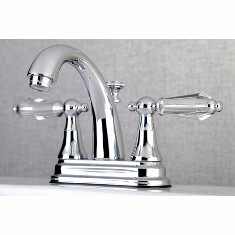 Wilshire KS7611WLL Two-Handle 3-Hole Deck Mount 4" Centerset Bathroom Faucet with Brass Pop-Up, Polished Chrome