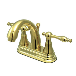 Normandy KS7612NL Two-Handle 3-Hole Deck Mount 4" Centerset Bathroom Faucet with Brass Pop-Up, Polished Brass
