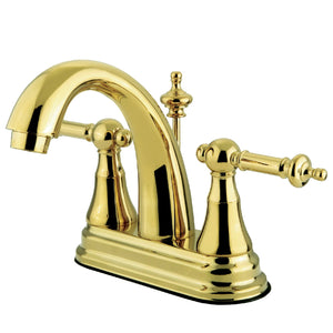 Templeton KS7612TL Two-Handle 3-Hole Deck Mount 4" Centerset Bathroom Faucet with Brass Pop-Up, Polished Brass