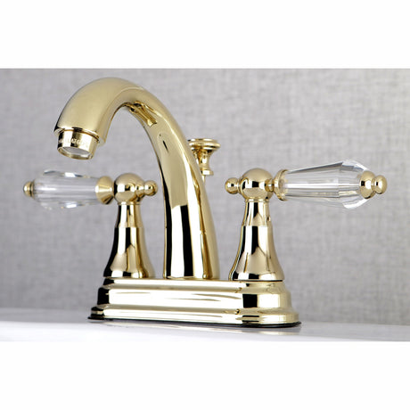 Wilshire KS7612WLL Two-Handle 3-Hole Deck Mount 4" Centerset Bathroom Faucet with Brass Pop-Up, Polished Brass