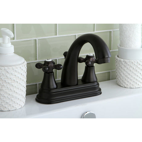 English Vintage KS7615AX Two-Handle 3-Hole Deck Mount 4" Centerset Bathroom Faucet with Brass Pop-Up, Oil Rubbed Bronze