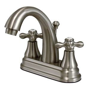English Vintage KS7618AX Two-Handle 3-Hole Deck Mount 4" Centerset Bathroom Faucet with Brass Pop-Up, Brushed Nickel