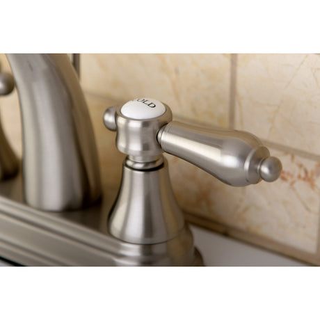 Heirloom KS7618BAL Two-Handle 3-Hole Deck Mount 4" Centerset Bathroom Faucet with Brass Pop-Up, Brushed Nickel