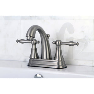 Normandy KS7618NL Two-Handle 3-Hole Deck Mount 4" Centerset Bathroom Faucet with Brass Pop-Up, Brushed Nickel