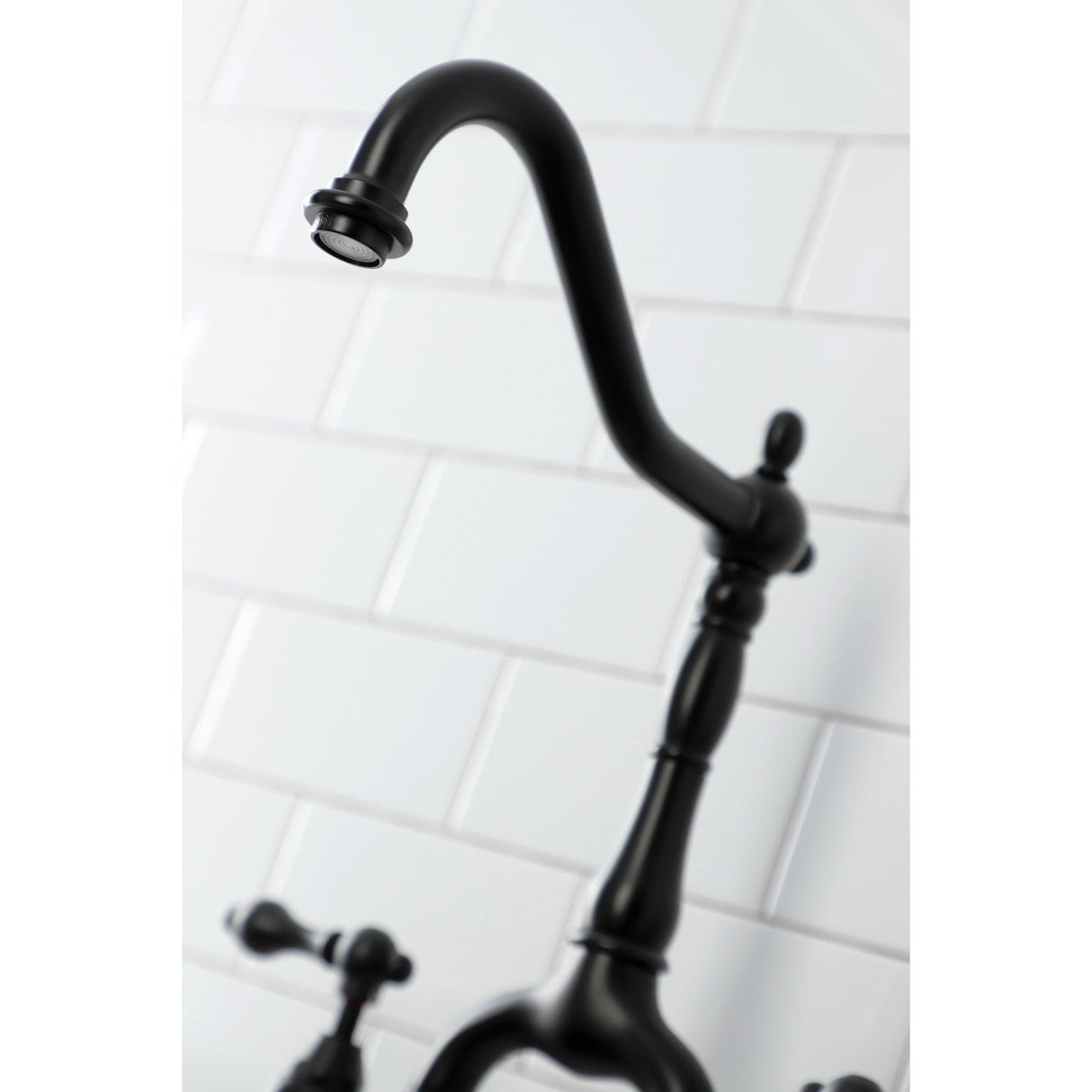 English Country KS7750ALBS Two-Handle 3-Hole Deck Mount Bridge Kitchen Faucet with Brass Sprayer, Matte Black