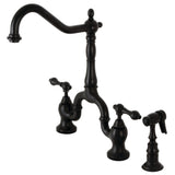 English Country KS7750ALBS Two-Handle 3-Hole Deck Mount Bridge Kitchen Faucet with Brass Sprayer, Matte Black