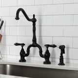 Heirloom KS7750BALBS Two-Handle 3-Hole Deck Mount Bridge Kitchen Faucet with Brass Sprayer, Matte Black