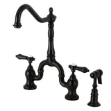 Heirloom KS7750BALBS Two-Handle 3-Hole Deck Mount Bridge Kitchen Faucet with Brass Sprayer, Matte Black