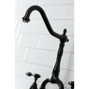 Tudor KS7750TALBS Two-Handle 3-Hole Deck Mount Bridge Kitchen Faucet with Brass Sprayer, Matte Black