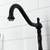 French Country KS7750TXBS Two-Handle 3-Hole Deck Mount Bridge Kitchen Faucet with Brass Sprayer, Matte Black
