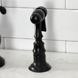 French Country KS7750TXBS Two-Handle 3-Hole Deck Mount Bridge Kitchen Faucet with Brass Sprayer, Matte Black