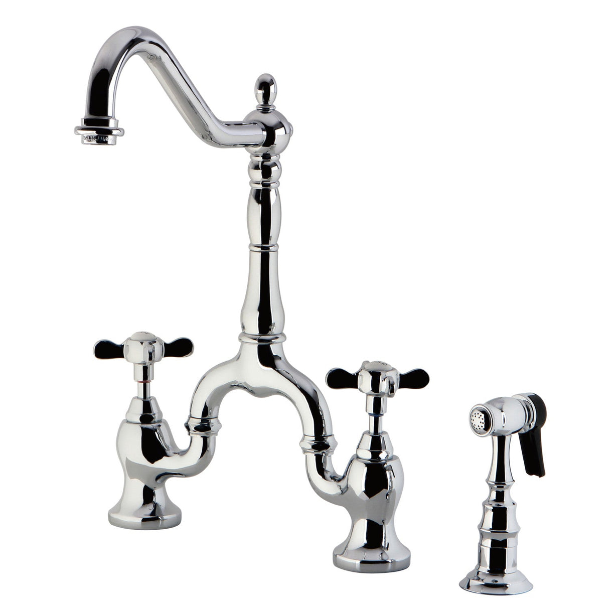 Essex KS7751BEXBS Two-Handle 3-Hole Deck Mount Bridge Kitchen Faucet with Brass Sprayer, Polished Chrome