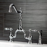 Tudor KS7751TALBS Two-Handle 3-Hole Deck Mount Bridge Kitchen Faucet with Brass Sprayer, Polished Chrome