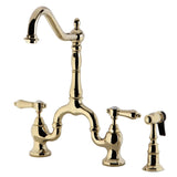 Heirloom KS7752BALBS Two-Handle 3-Hole Deck Mount Bridge Kitchen Faucet with Brass Sprayer, Polished Brass