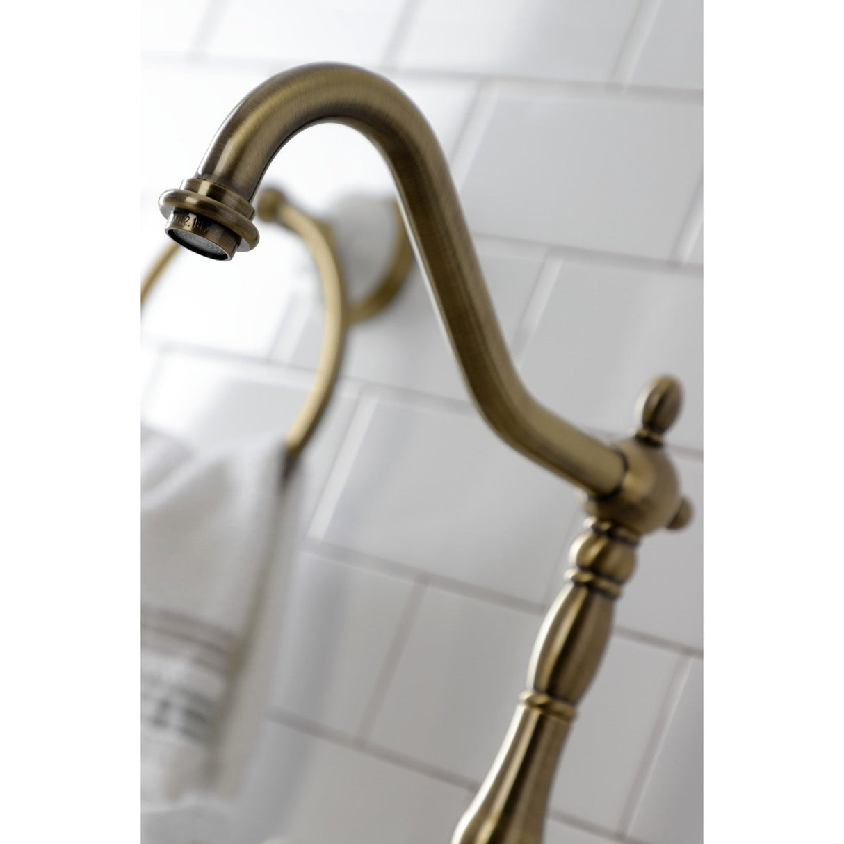 English Country KS7753ALBS Two-Handle 3-Hole Deck Mount Bridge Kitchen Faucet with Brass Sprayer, Antique Brass