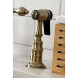 English Country KS7753ALBS Two-Handle 3-Hole Deck Mount Bridge Kitchen Faucet with Brass Sprayer, Antique Brass